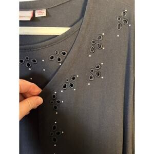 Quacker factory women's shirt cardigan‎ embroidered floral rhinestone plus size